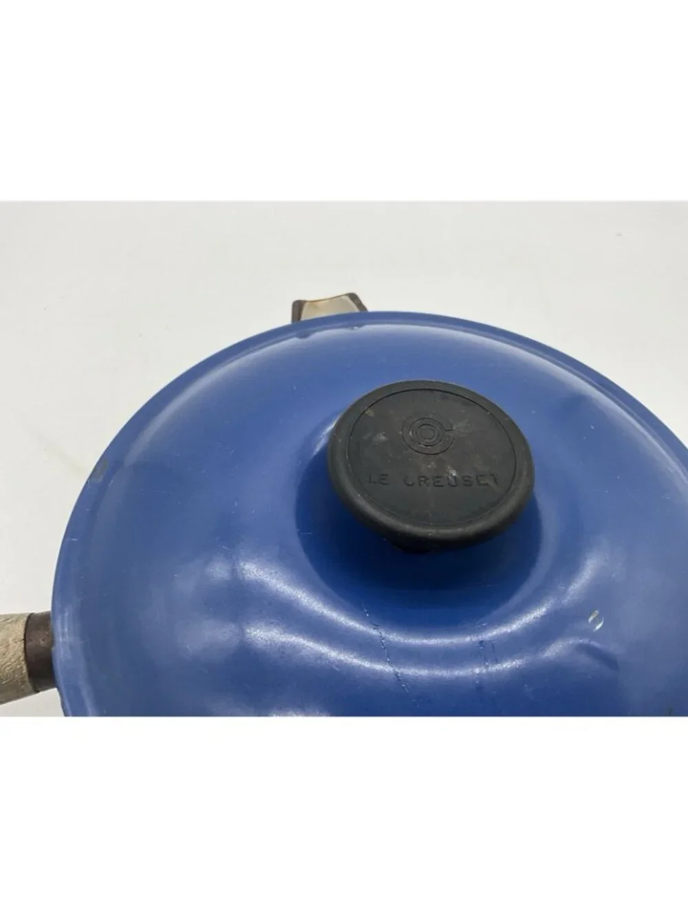 Le Creuset Vintage #18 Blue Enameled Cast Iron Saucepan w/ Wooden Handle & Lid
